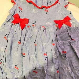 Blue Dress with Red Accents